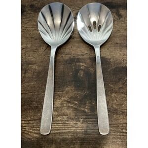 Continental Gourmet Stainless Clam Scalloped Spoons Lot of 2 Slotted & Solid